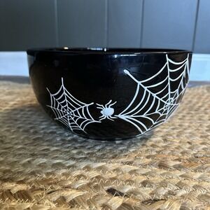 Black‎ White Spider Web Large Ceramic Bowl Witchy Goth Halloween